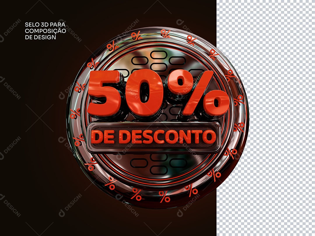 Elemento 3D 50% de Desconto Vermelho Para Composição PSD