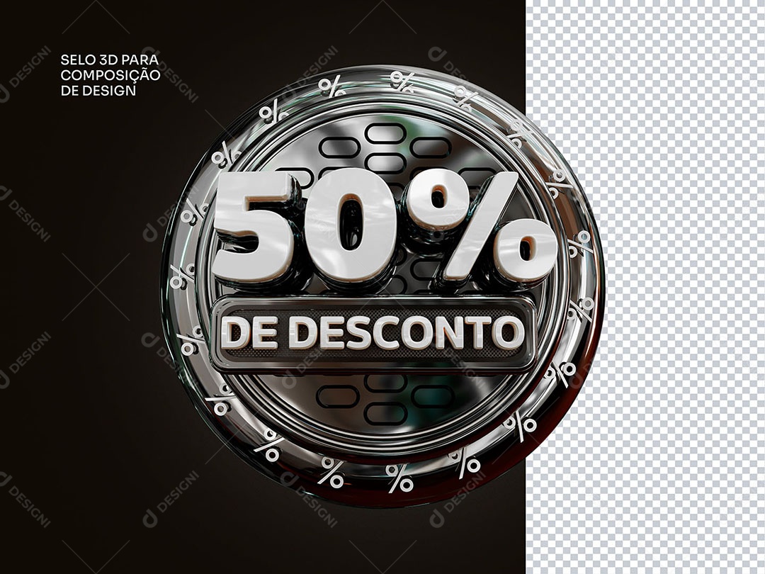 Elemento 3D 50% de Desconto Branco Para Composição PSD