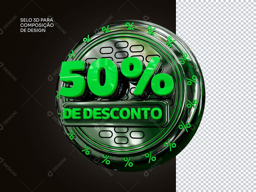 Elemento 3D 50% de Desconto Verde Para Composição PSD