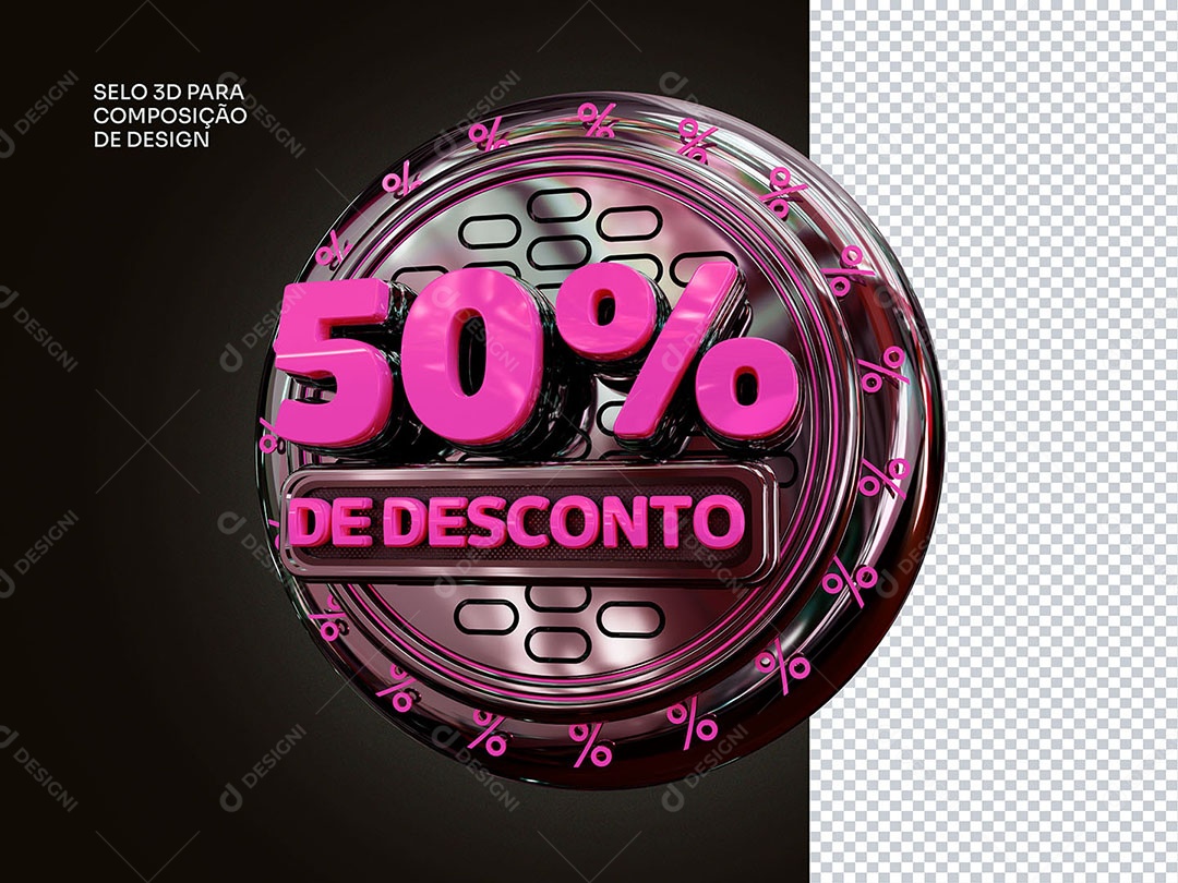 Elemento 3D 50% de Desconto Rosa Para Composição PSD