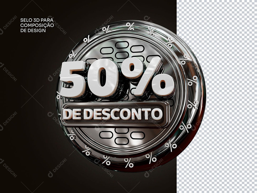 Elemento 3D 50% de Desconto Branco Para Composição PSD