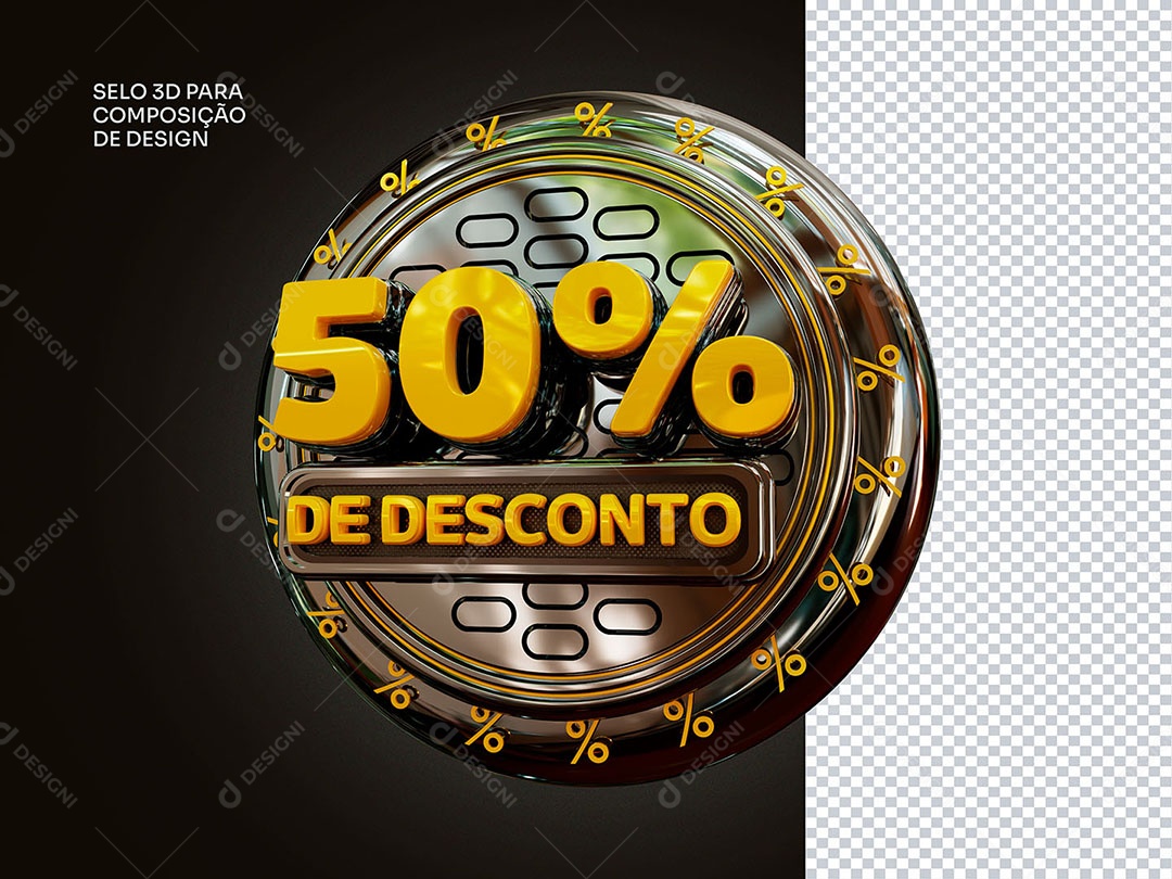 Elemento 3D 50% de Desconto Amarelo Para Composição PSD