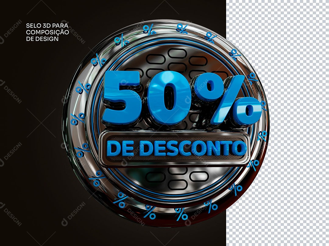 Elemento 3D 50% de Desconto Azul Para Composição PSD