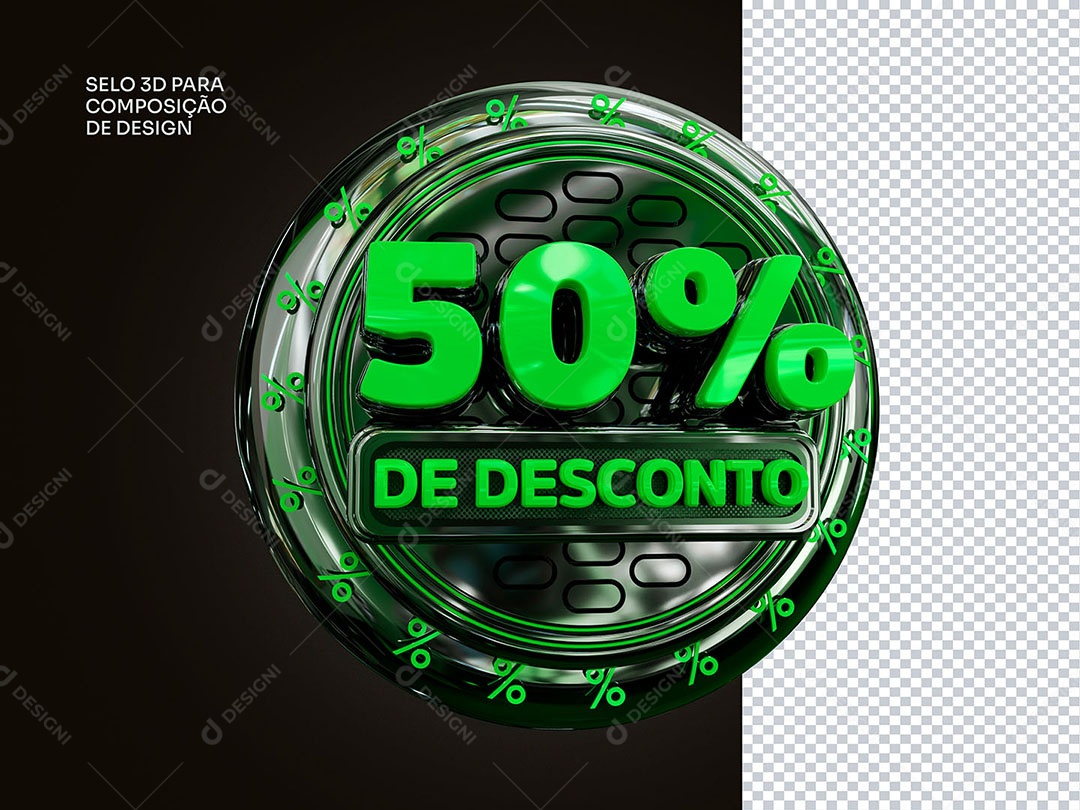 Elemento 3D 50% de Desconto Verde Para Composição PSD