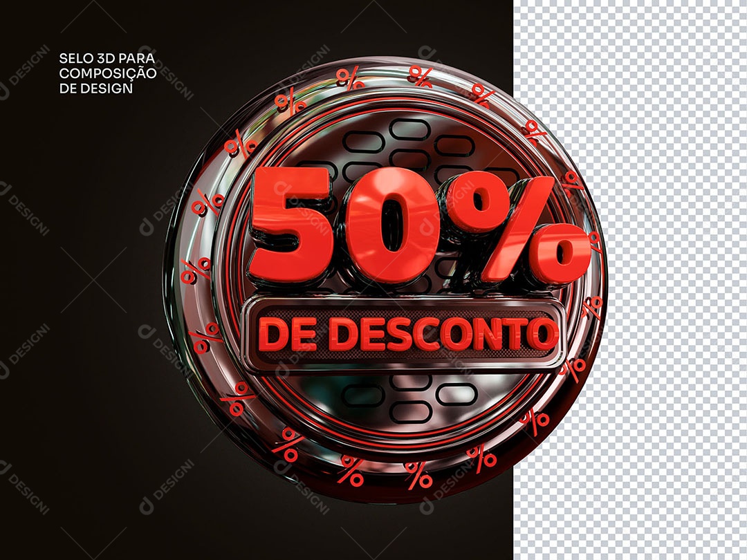 Elemento 3D 50% de Desconto Vermelho Para Composição PSD