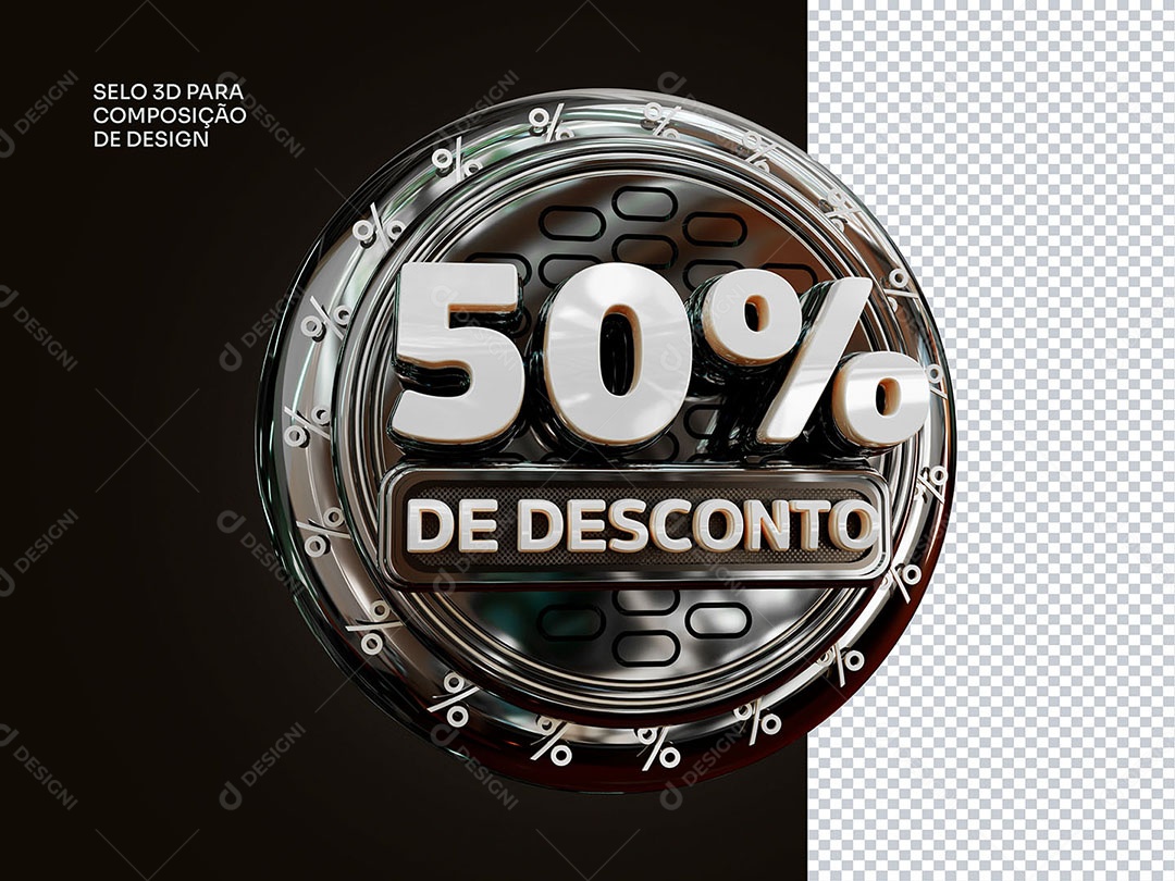 Elemento 3D 50% de Desconto BrancoPara Composição PSD