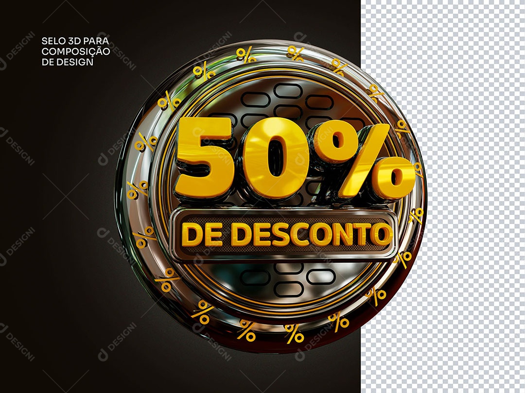 Elemento 3D 50% de Desconto Amarelo Para Composição PSD