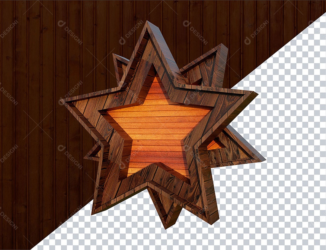 Elemento 3D Estrela de Madeira Para Composição PSD