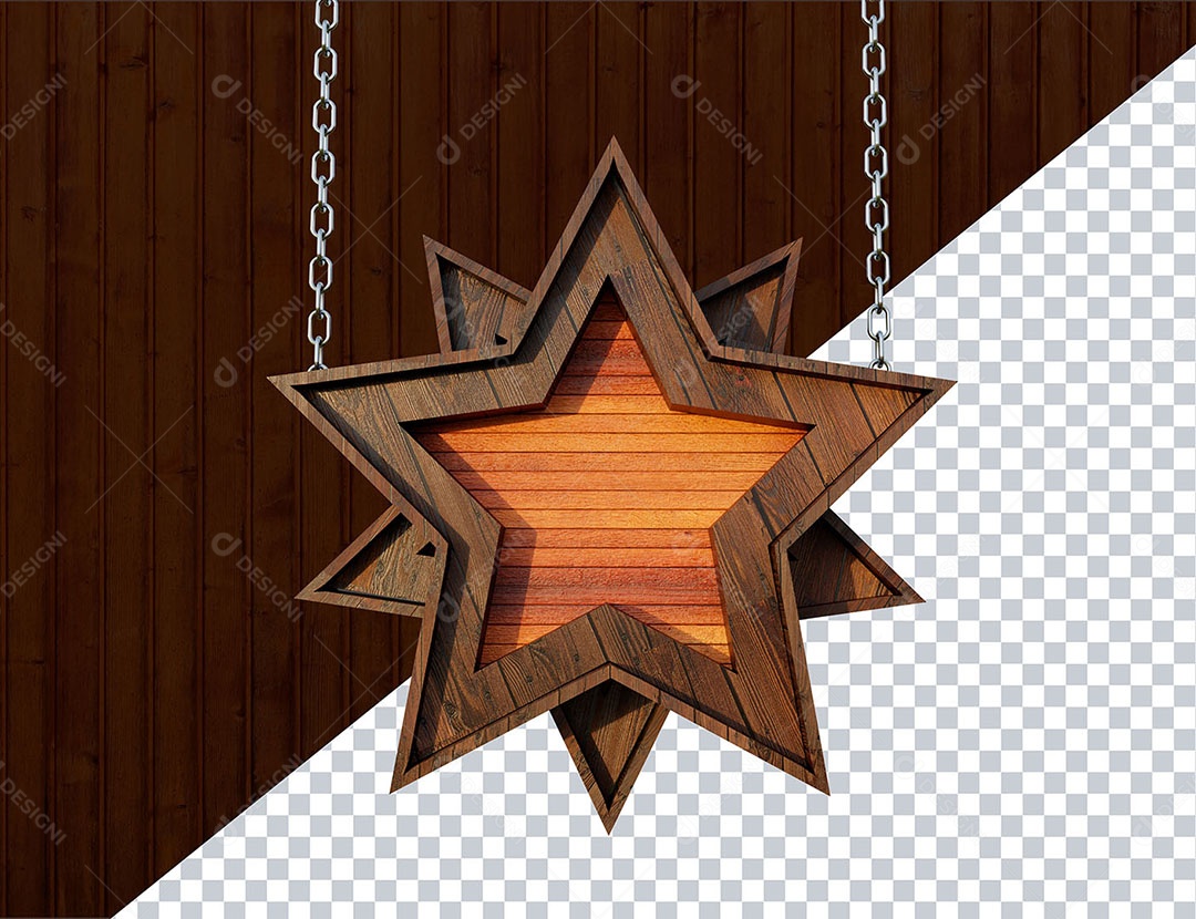 Elemento 3D Estrela de Madeira Para Composição PSD