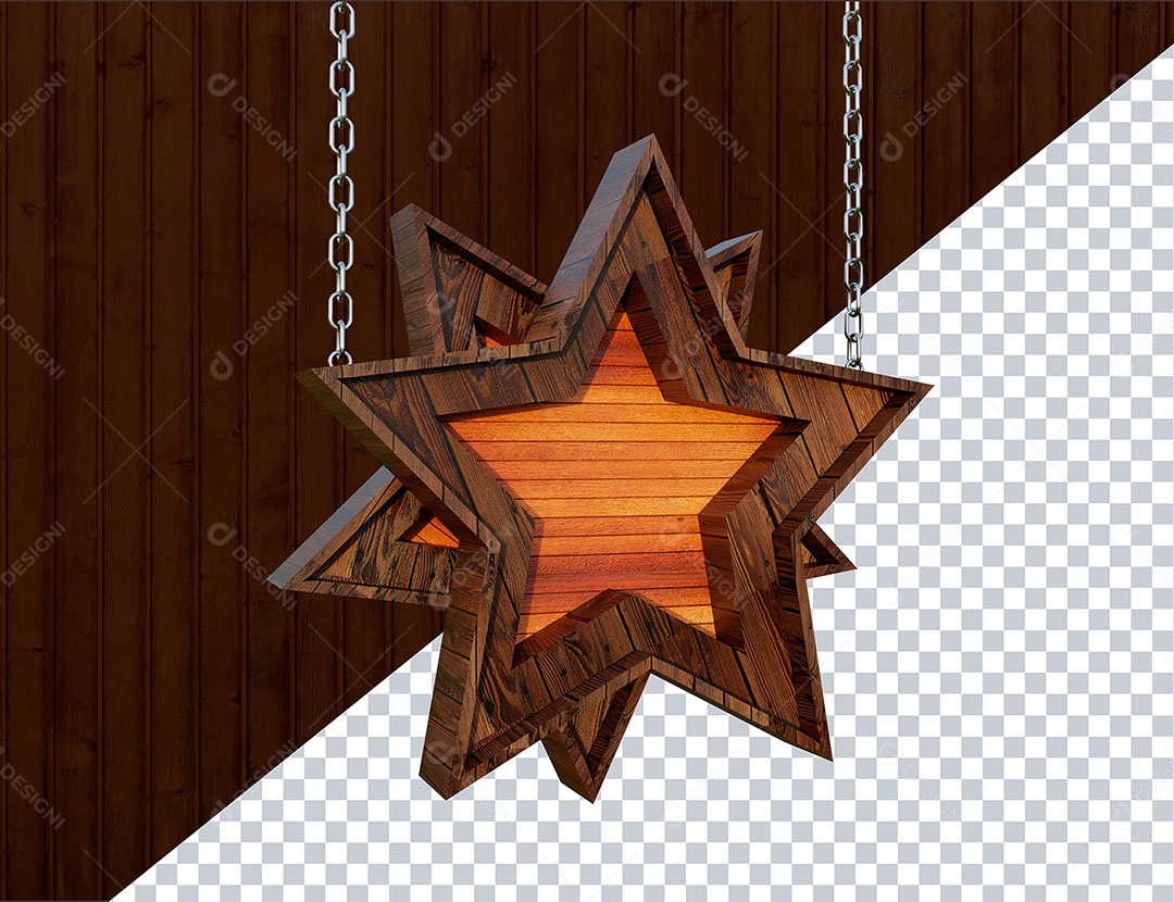 Elemento 3D Estrela de Madeira Para Composição PSD