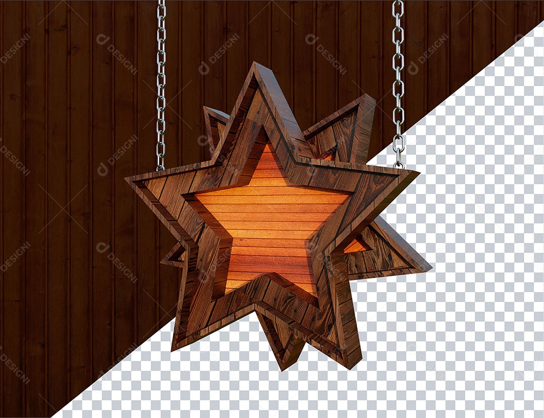 Elemento 3D Estrela de Madeira Para Composição PSD