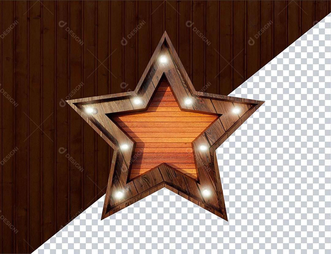 Elemento 3D Estrela de Madeira Para Composição PSD