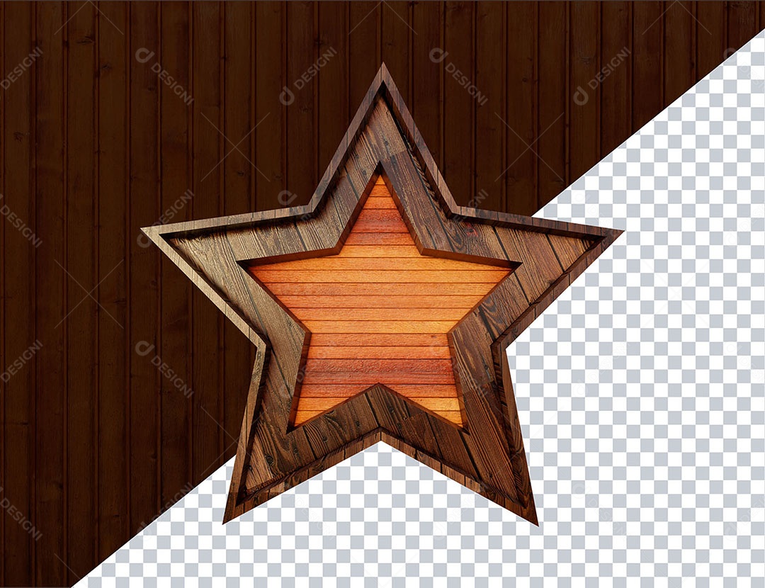Elemento 3D Estrela de Madeira Para Composição PSD
