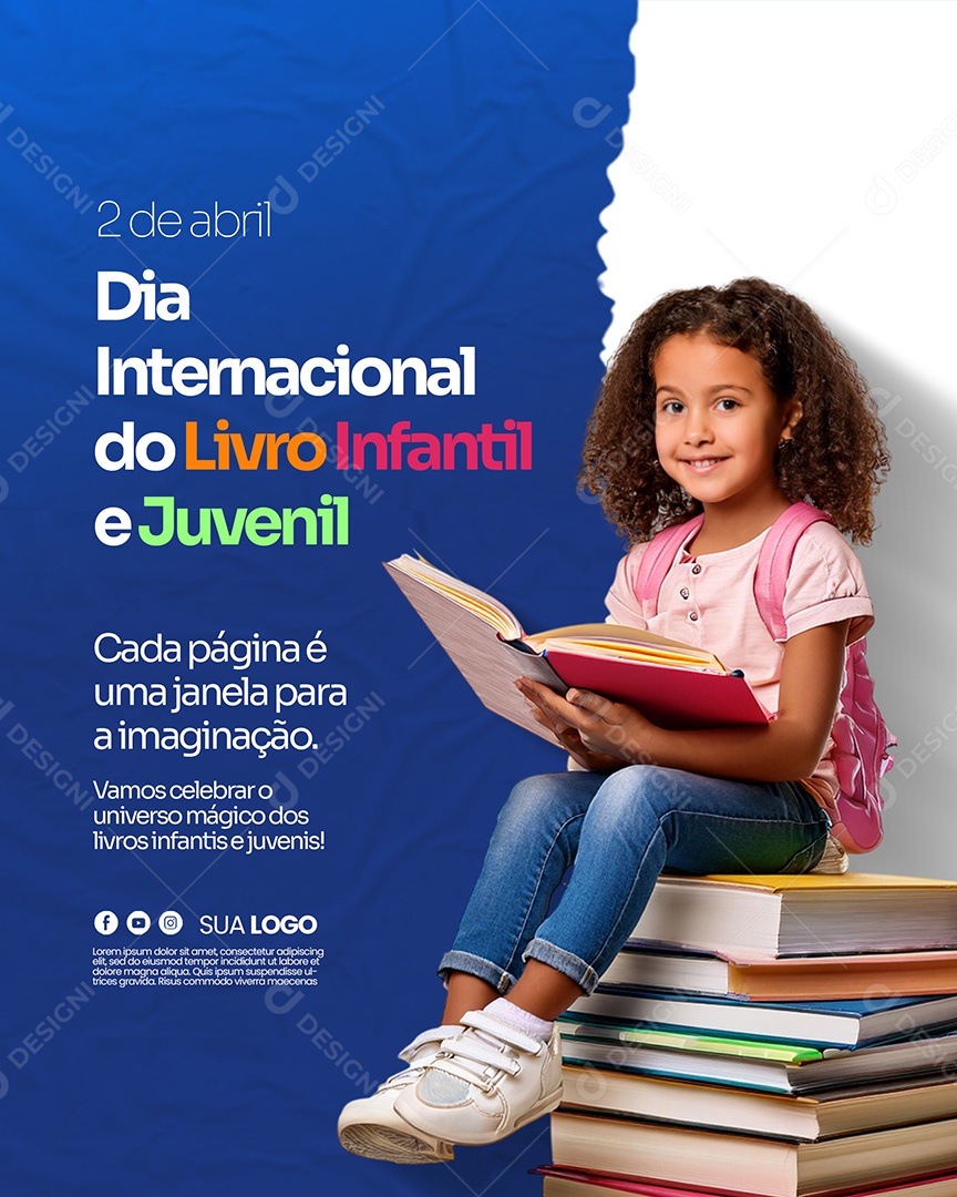 Dia Internacional do Livro Infantil e Juvenil 02 de Abril Social Media PSD Editável