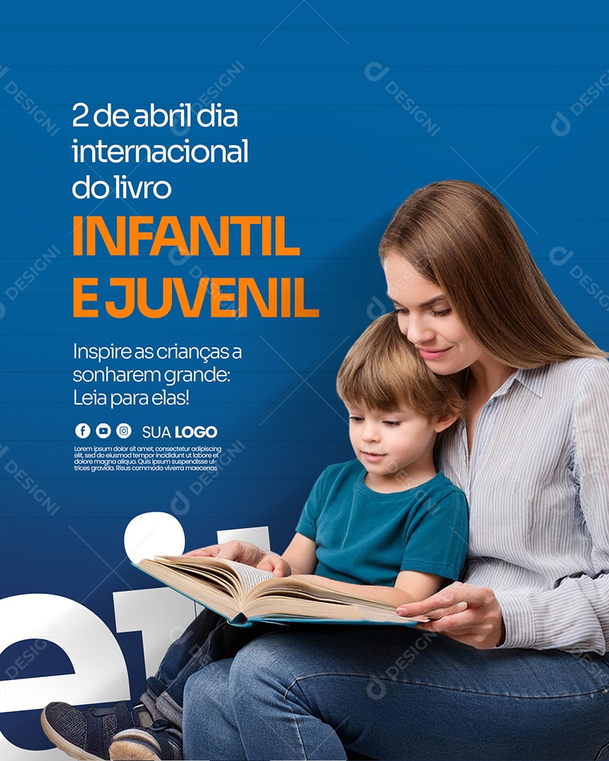 Dia Internacional do Livro Infantil e Juvenil 02 de Abril Social Media PSD Editável