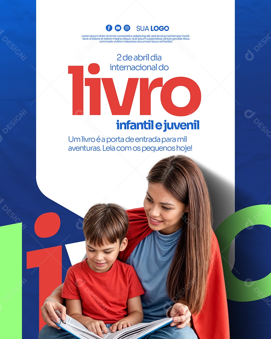 Dia Internacional do Livro Infantil  e Juvenil 02 de Abril Social Media PSD Editável