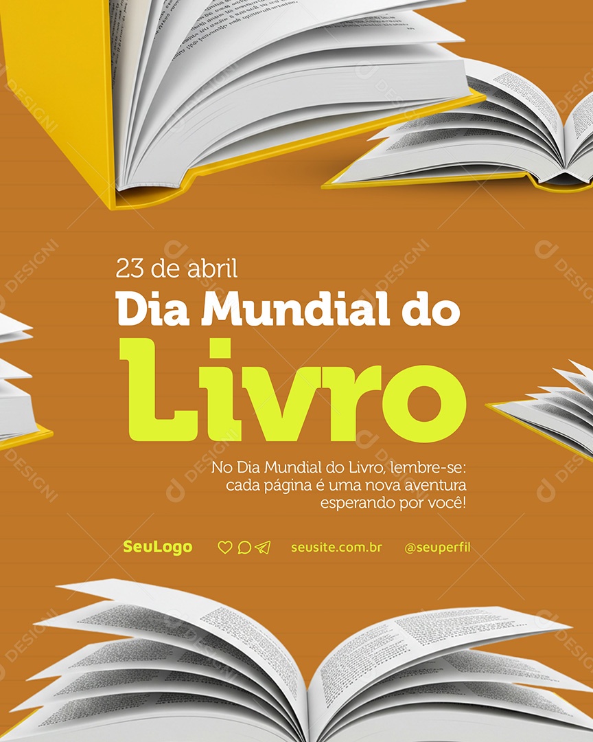 Dia Mundial do Livro 23 de Abril Social Media PSD Editável