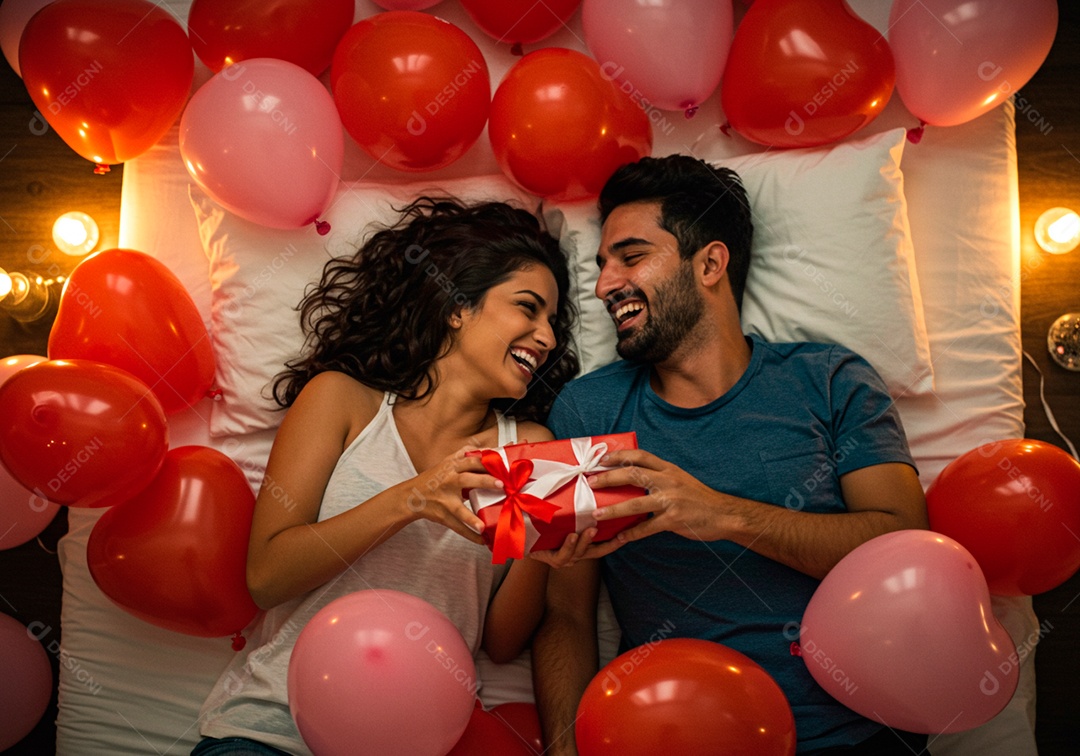 Lindo casal apaixonados sorridente e felizes celebrando dia dos namorados