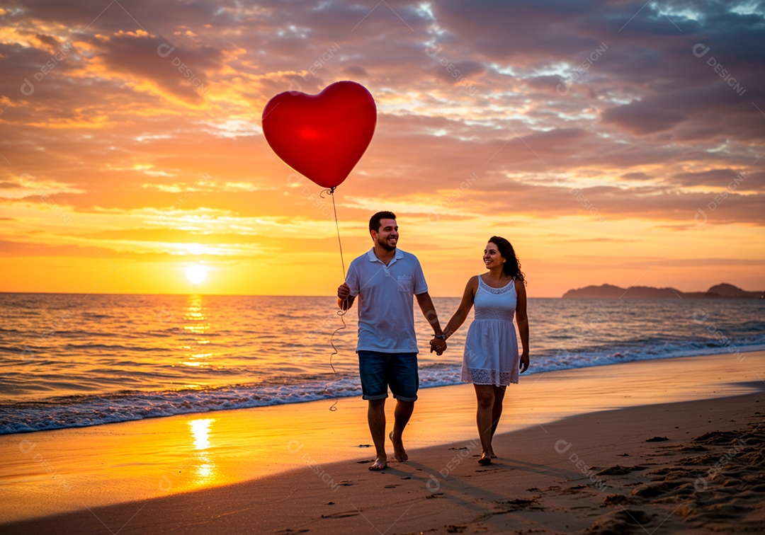 Lindo casal apaixonados sorridente e felizes em um praia