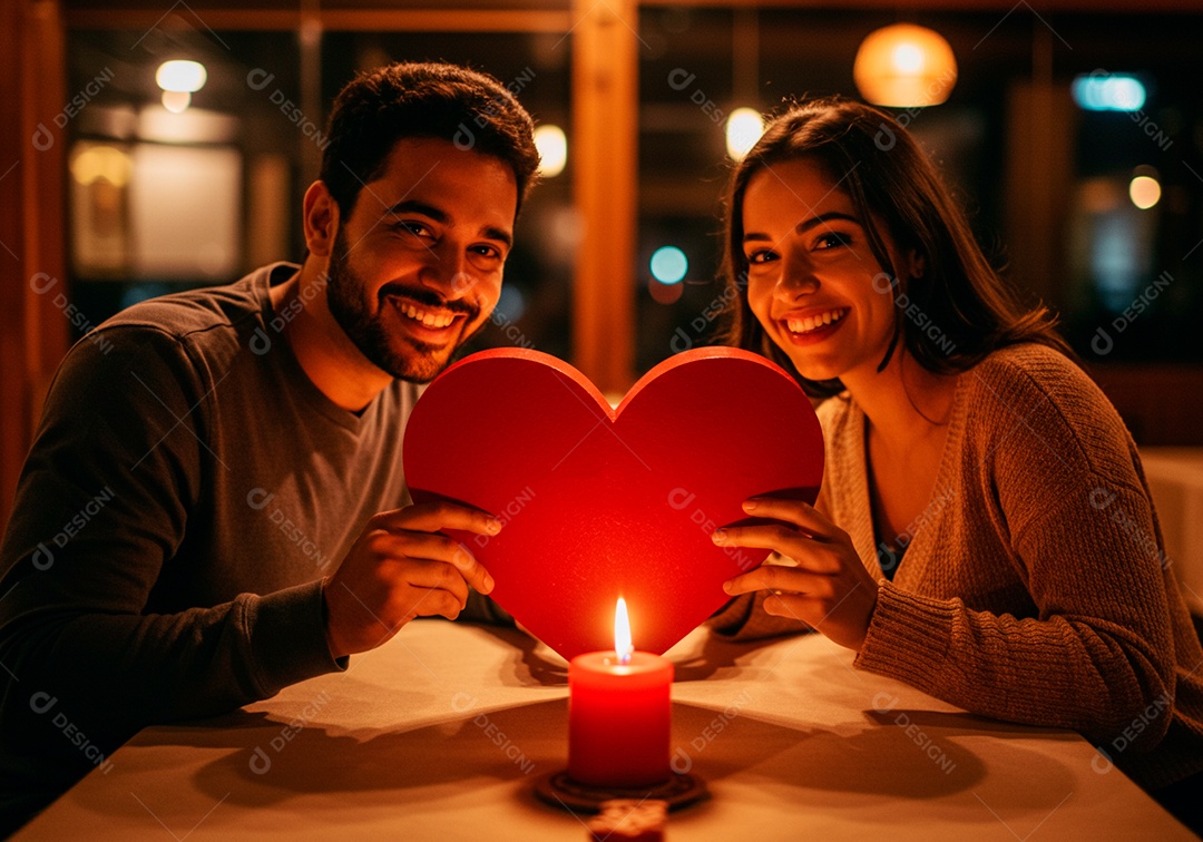 Lindo casal apaixonados sorridente e felizes celebrando dia dos namorados
