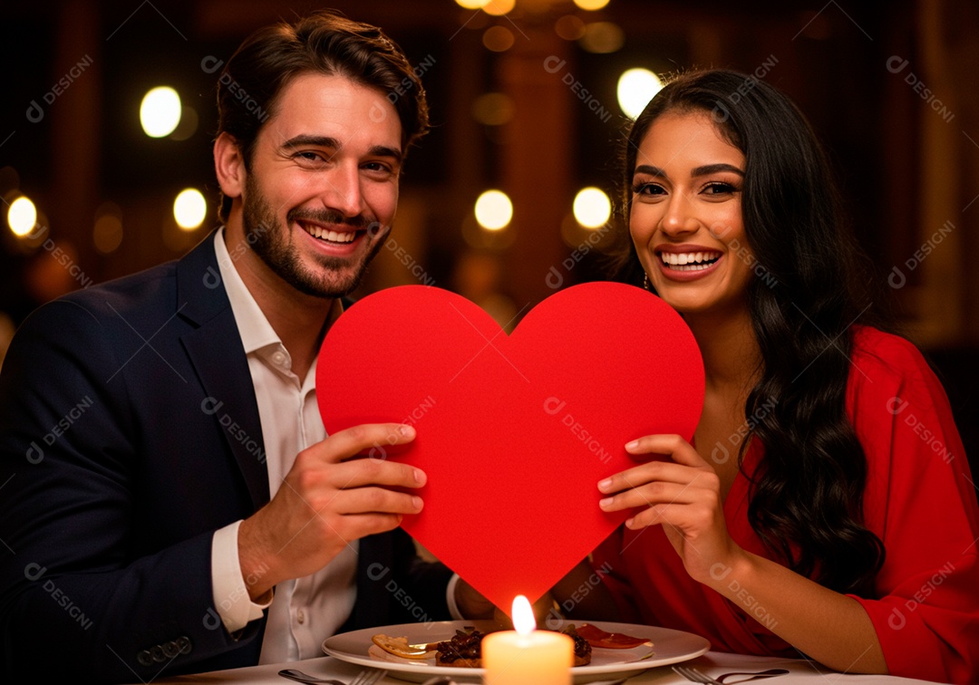 Lindo casal apaixonados sorridente e felizes celebrando dia dos namorados