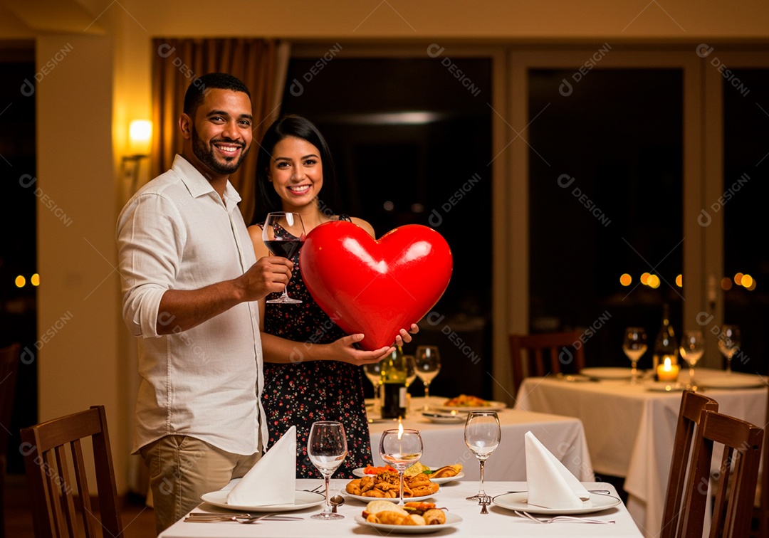 Lindo casal apaixonados sorridente e felizes celebrando dia dos namorados