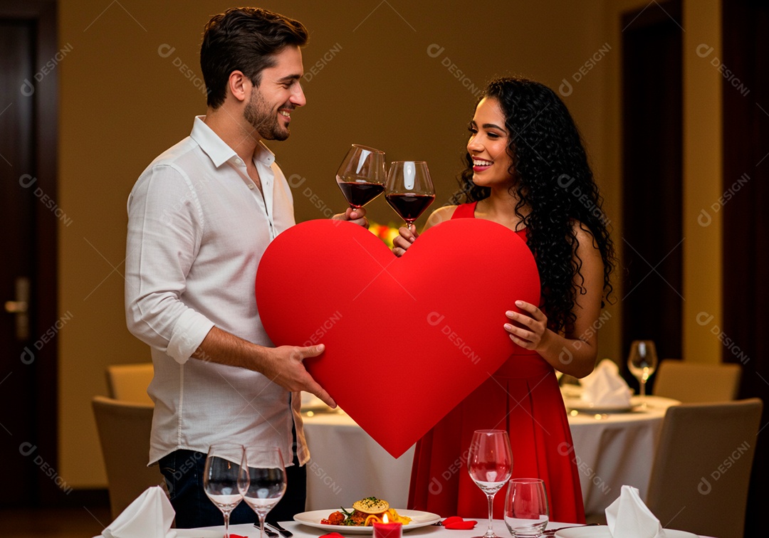 Lindo casal apaixonados sorridente e felizes celebrando dia dos namorados