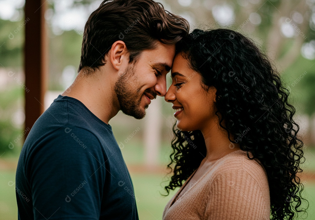 Lindo casal apaixonados sorridente e felizes em sua Residência