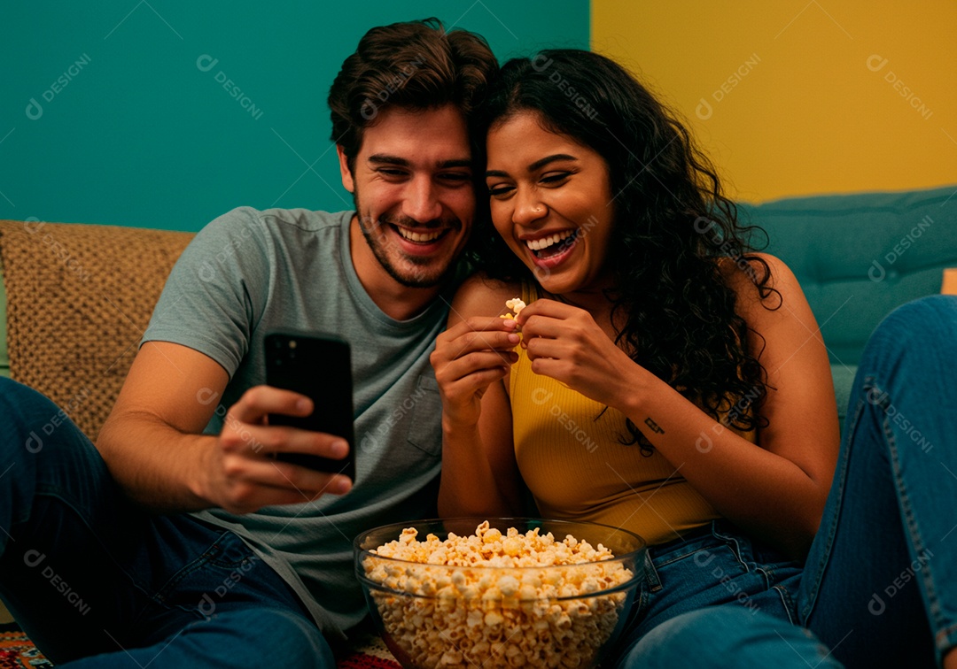 Lindo casal apaixonados sorridente e felizes em sua Residência