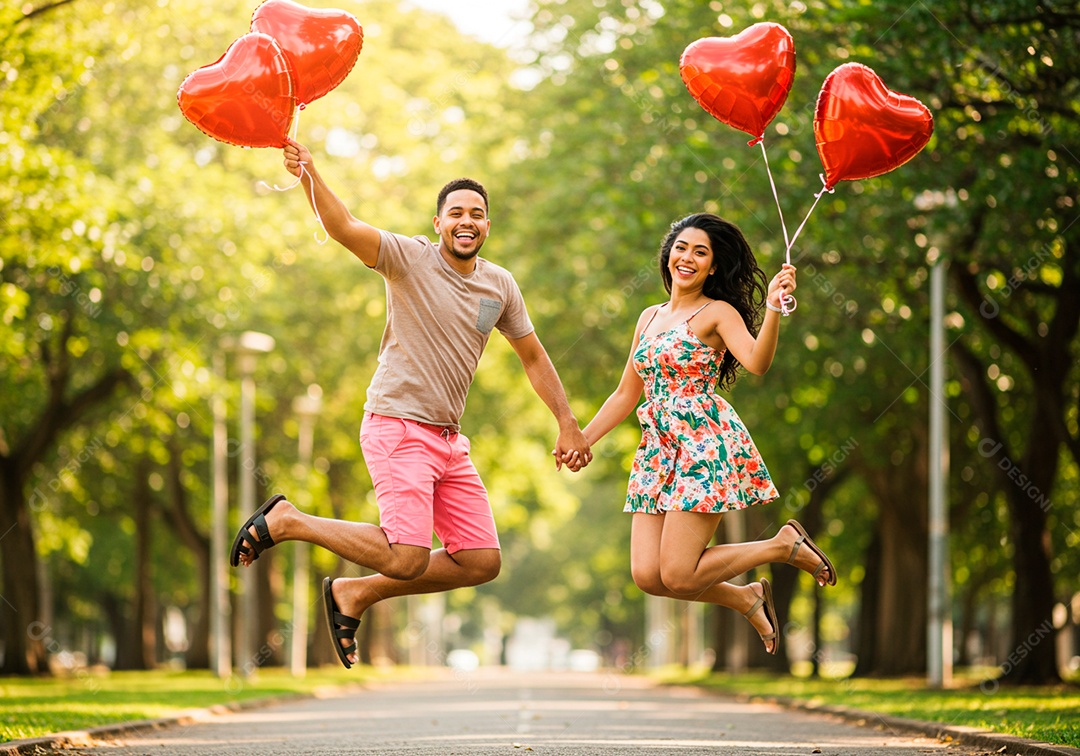 Lindo casal apaixonados sorridente e felizes em um parque casual
