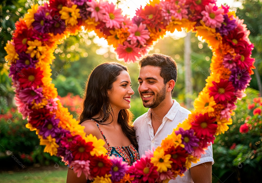Lindo casal apaixonados sorridente e felizes em um parque casual