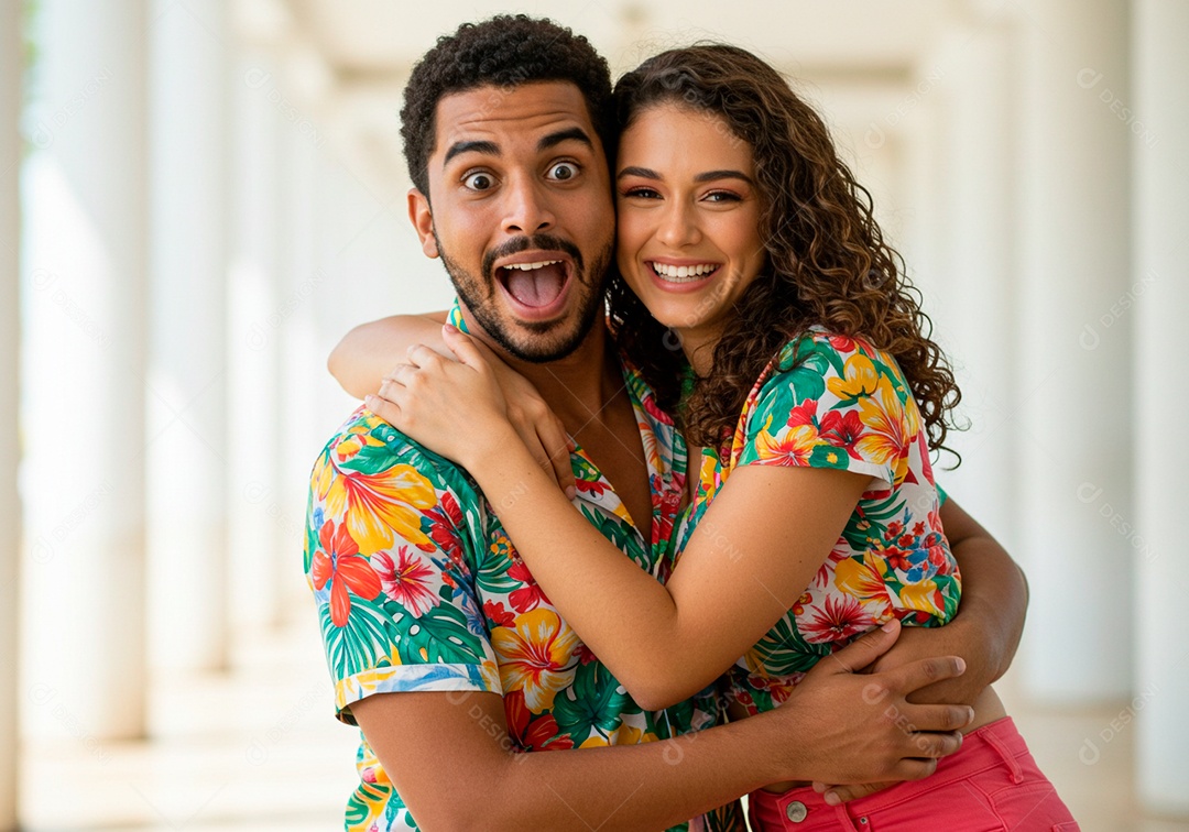 Lindo casal apaixonados sorridente e felizes em um parque casual