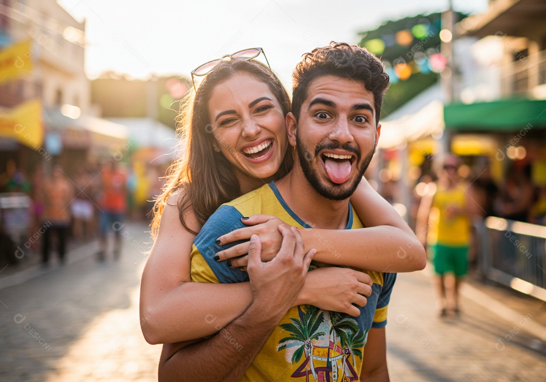 Lindo casal apaixonados sorridente e felizes celebrando dia dos namorados