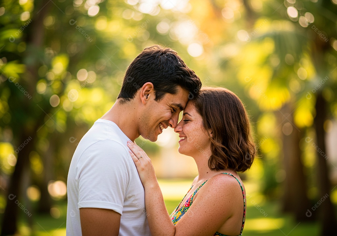 Lindo casal apaixonados sorridente e felizes celebrando dia dos namorados