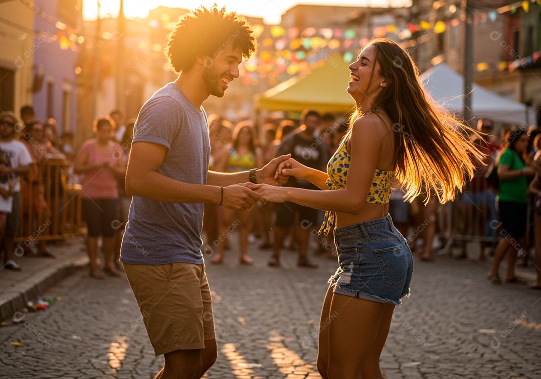 Lindo casal apaixonados sorridente e felizes celebrando dia dos namorados