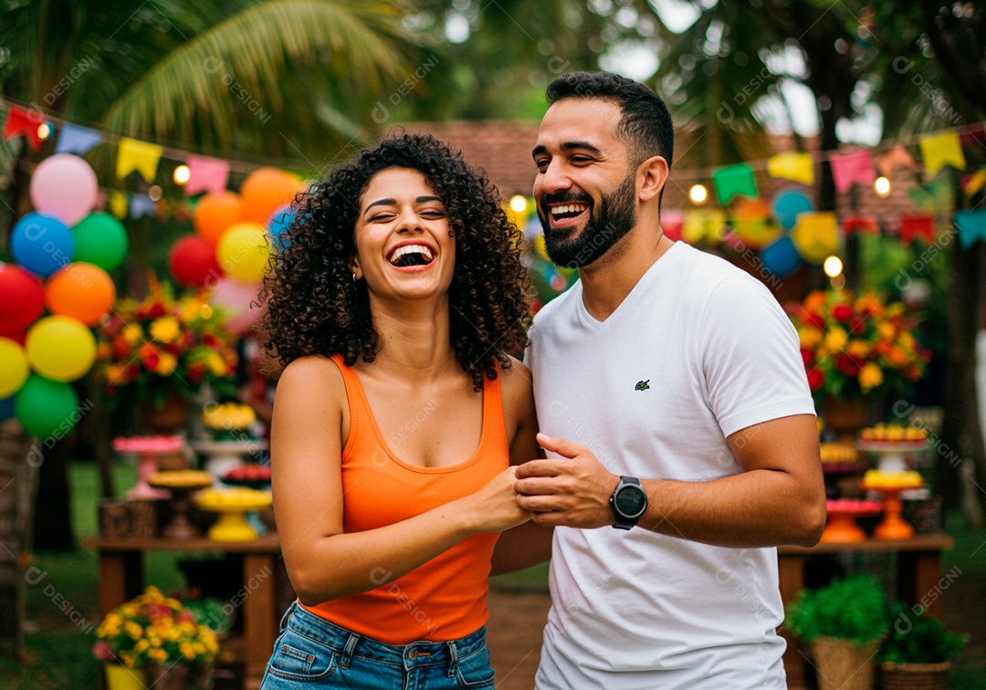 Lindo casal apaixonados sorridente e felizes celebrando dia dos namorados