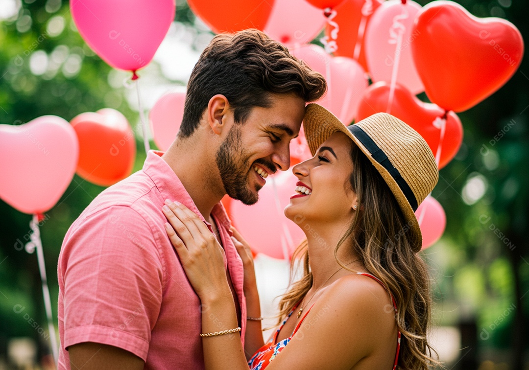 Lindo casal apaixonados sorridente e felizes em um parque casual
