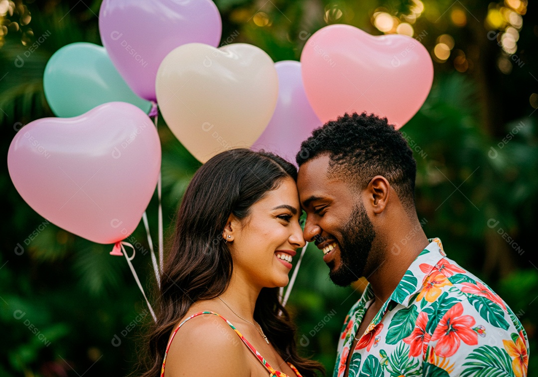 Lindo casal apaixonados sorridente e felizes em um parque casual