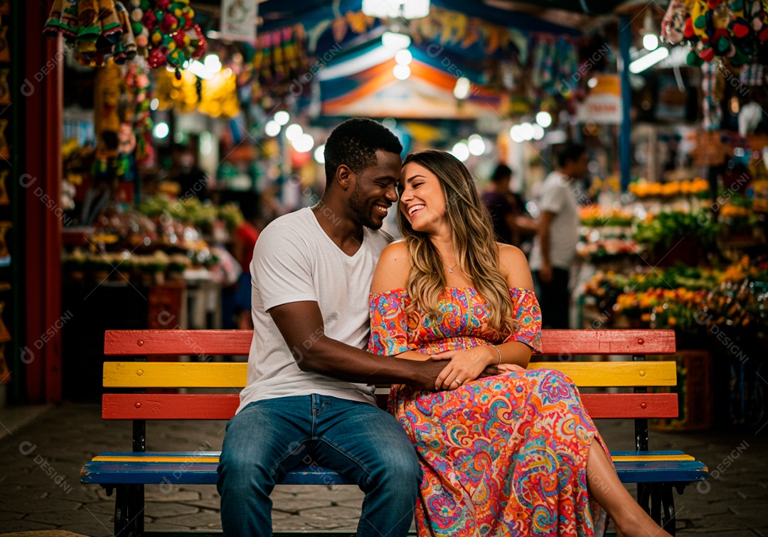 Lindo casal apaixonados sorridente e felizes em um parque casual