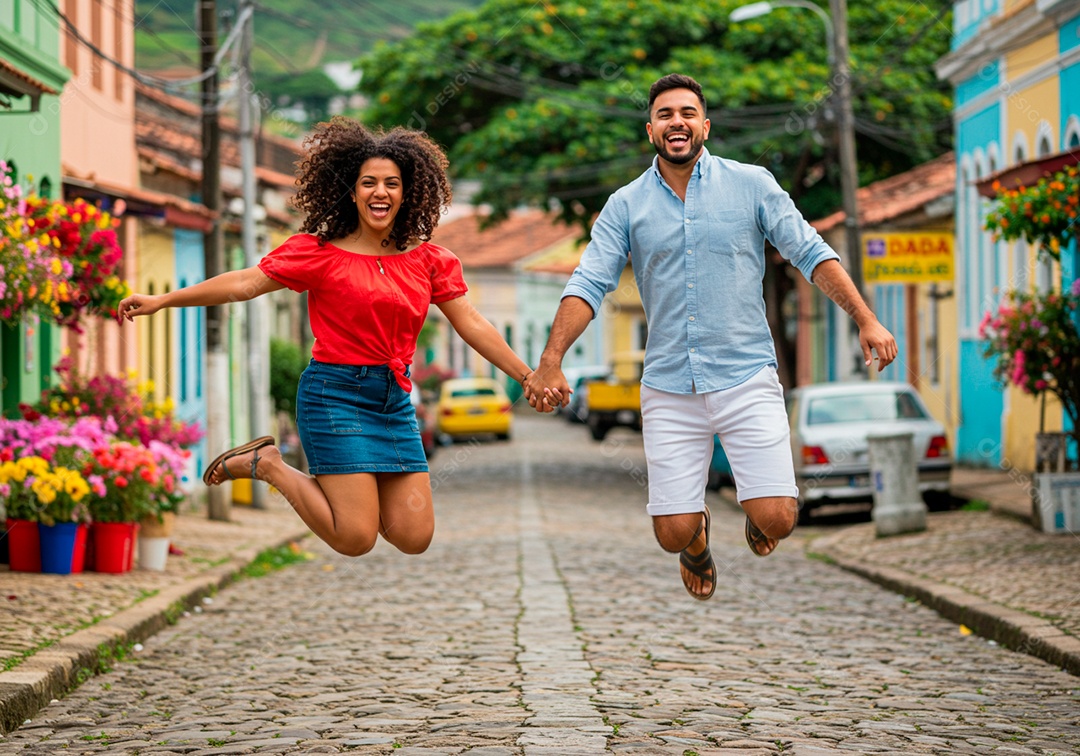 Lindo casal apaixonados sorridente e felizes em um parque casual