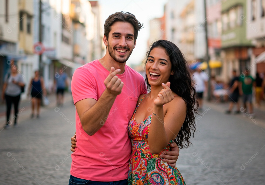 Lindo casal apaixonados sorridente e felizes em um parque casual