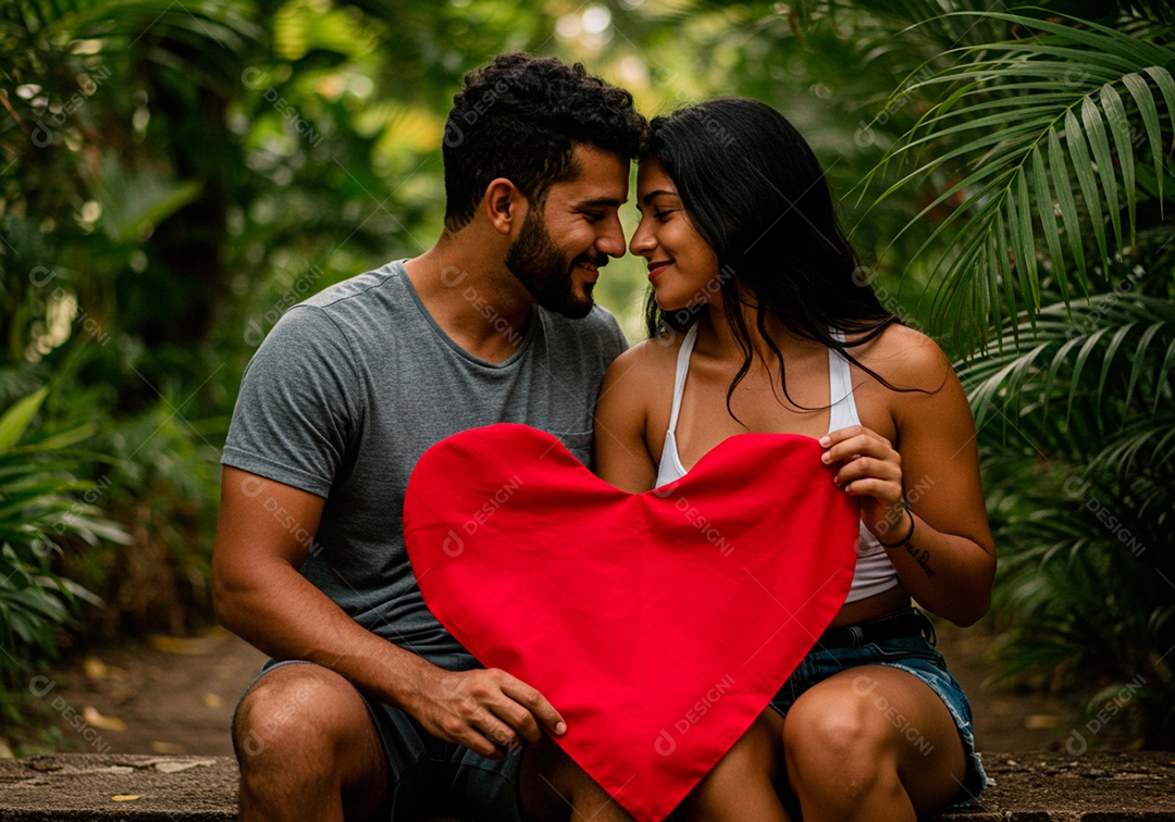 Lindo casal apaixonados sorridente e felizes em um parque casual