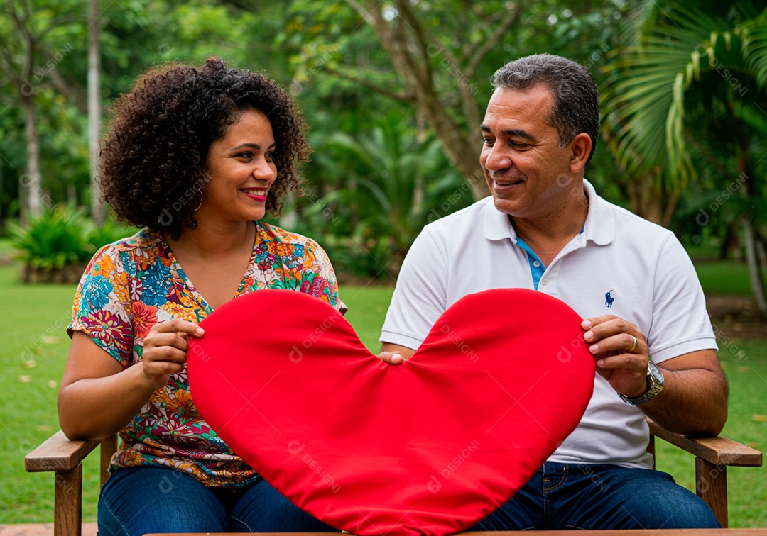Lindo casal apaixonados sorridente e felizes em um parque casual