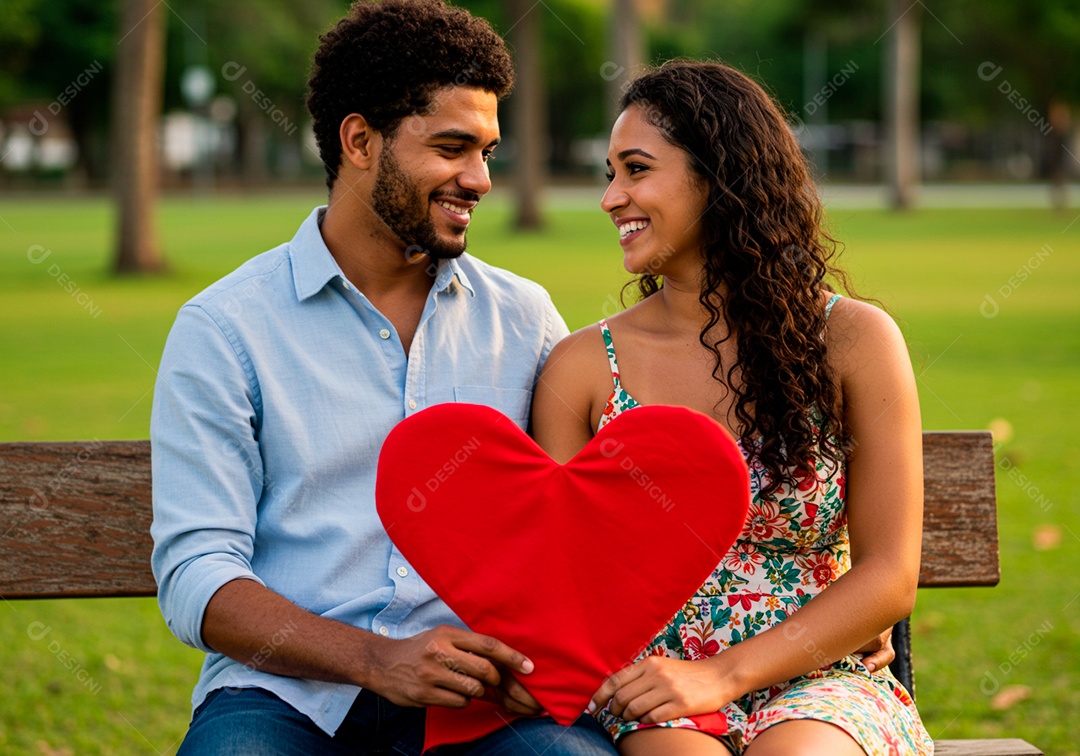 Lindo casal apaixonados sorridente e felizes em um parque casual