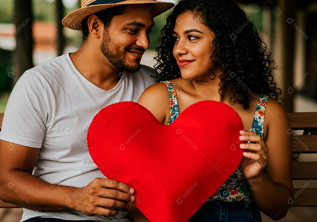 Lindo casal apaixonados sorridente e felizes em um parque casual