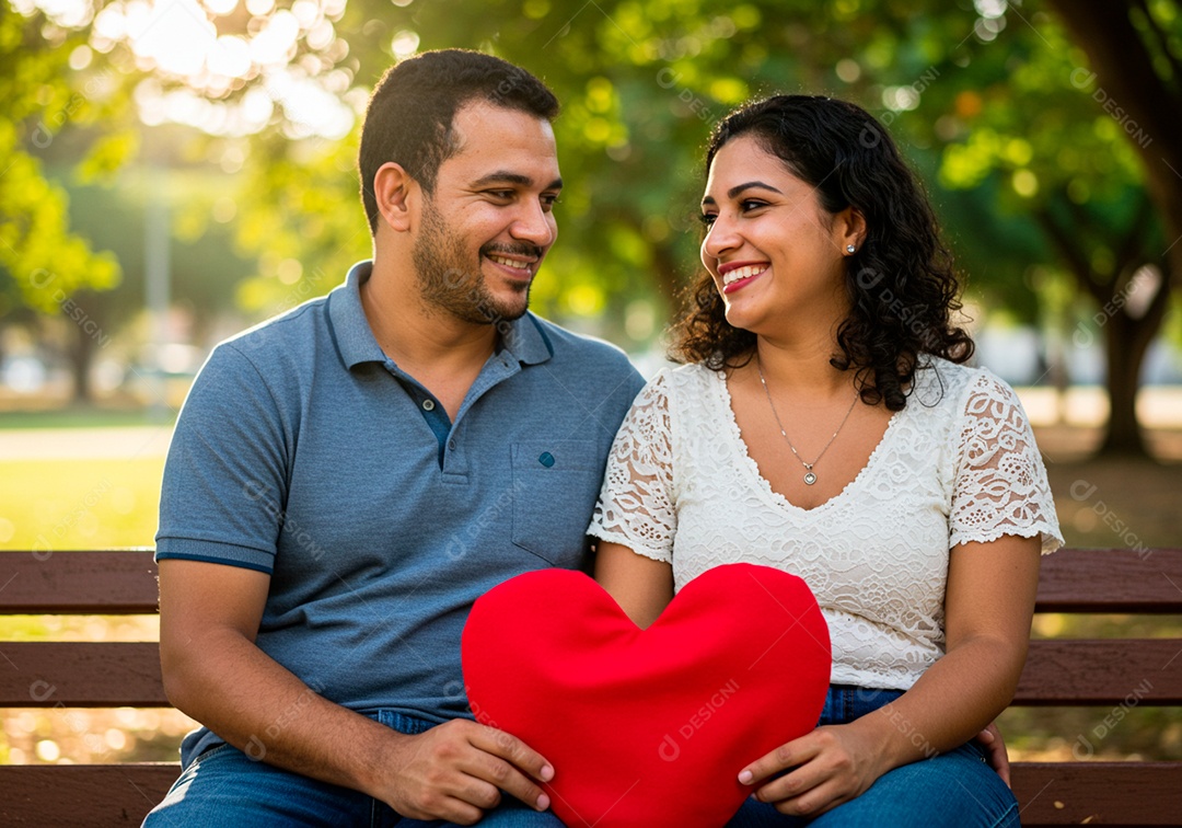 Lindo casal apaixonados sorridente e felizes em um parque casual