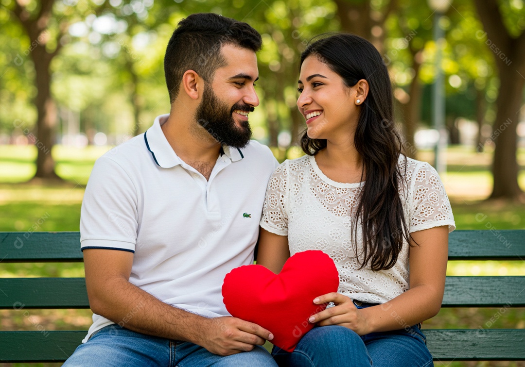 Lindo casal apaixonados sorridente e felizes em um parque casual