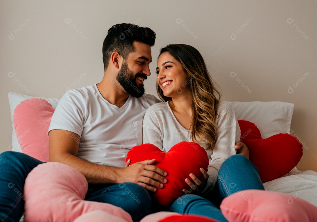 Lindo casal apaixonados sorridente e felizes em sua Residência