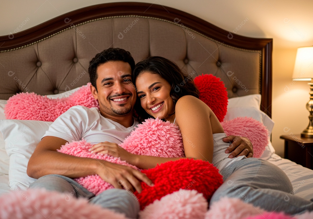 Lindo casal apaixonados sorridente e felizes em sua Residência