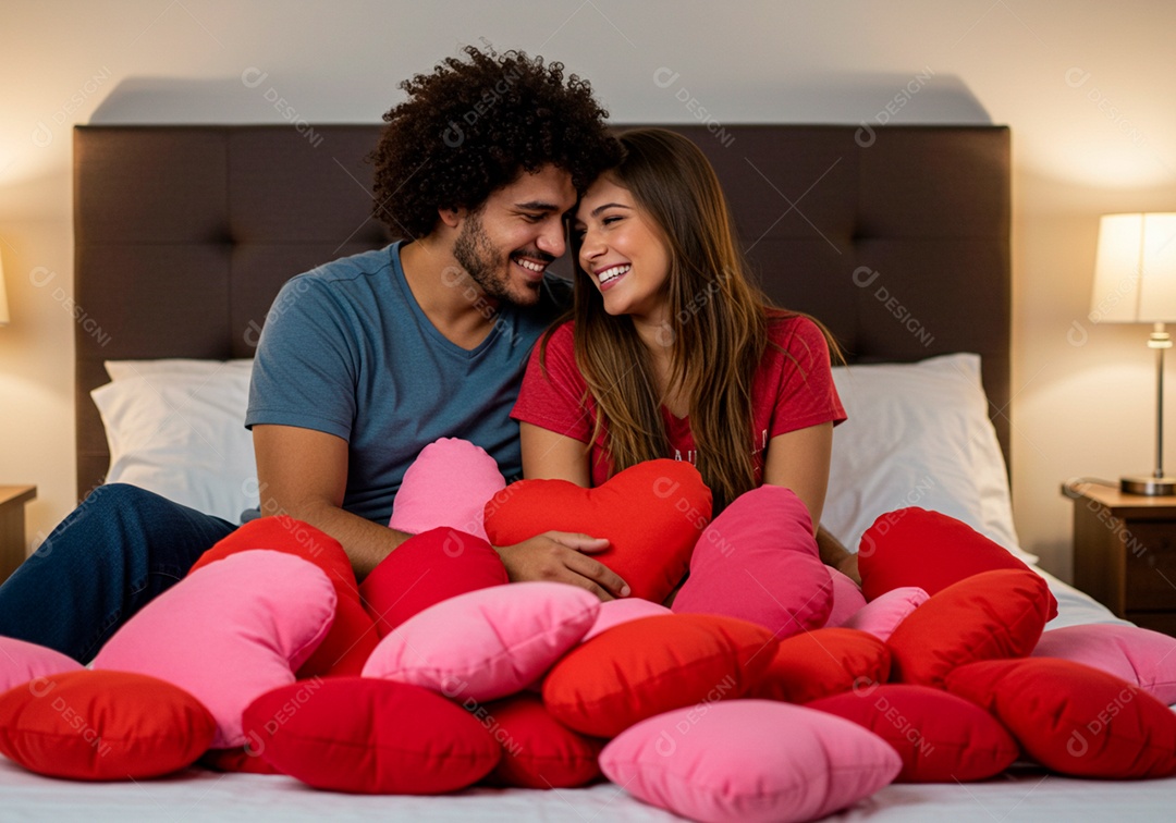 Lindo casal apaixonados sorridente e felizes em sua Residência